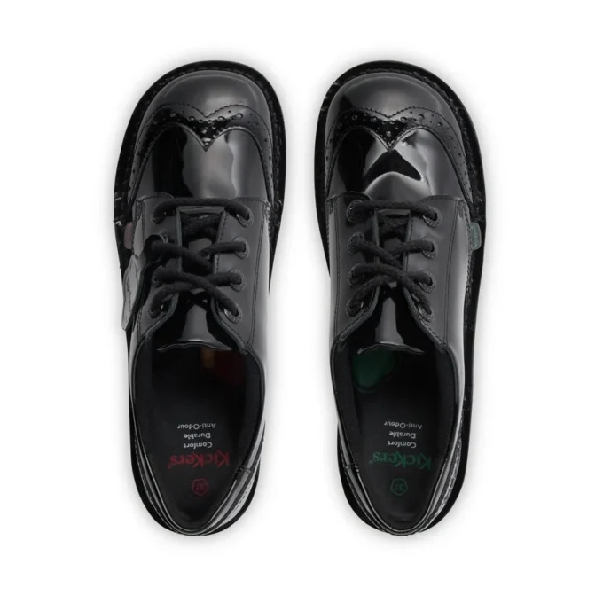 Kick Lo Brogue en cuir verni noir pour filles