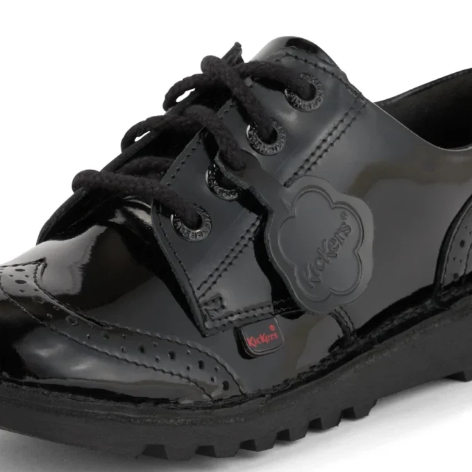 Kick Lo Brogue en cuir verni noir pour filles
