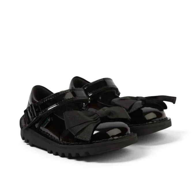 Kick Mj Bow en cuir verni noir pour filles en bas âge