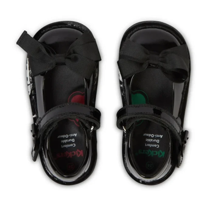 Kick Mj Bow en cuir verni noir pour filles en bas âge