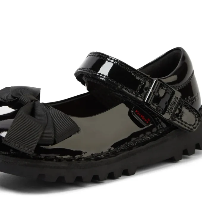 Kick Mj Bow en cuir verni noir pour filles en bas âge