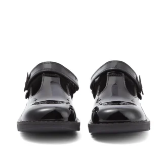 Kick T-Bar Bloom en cuir verni noir pour filles