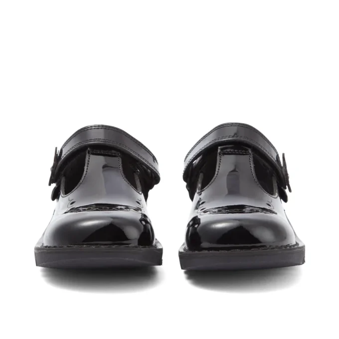 Kick T-Bar Bloom en cuir verni noir pour filles Kick T-Bar Bloom en cuir verni noir pour filles