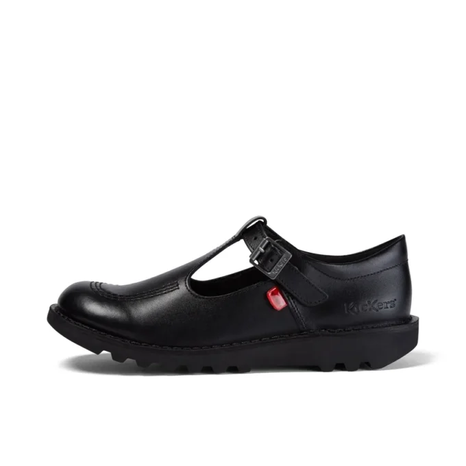 Kick T-Bar en cuir noir pour jeunes femmes