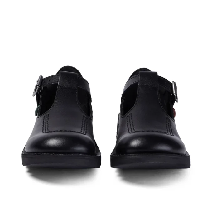 Kick T-Bar en cuir noir pour jeunes femmes