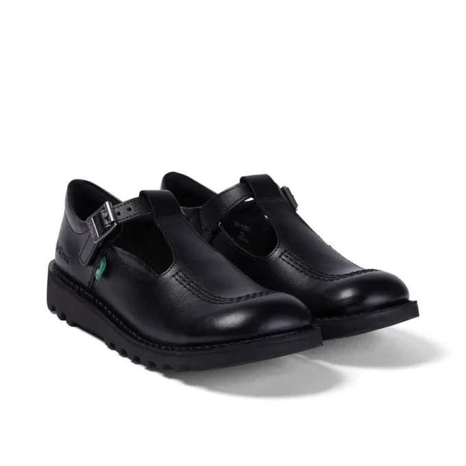 Kick T-Bar en cuir noir pour jeunes femmes