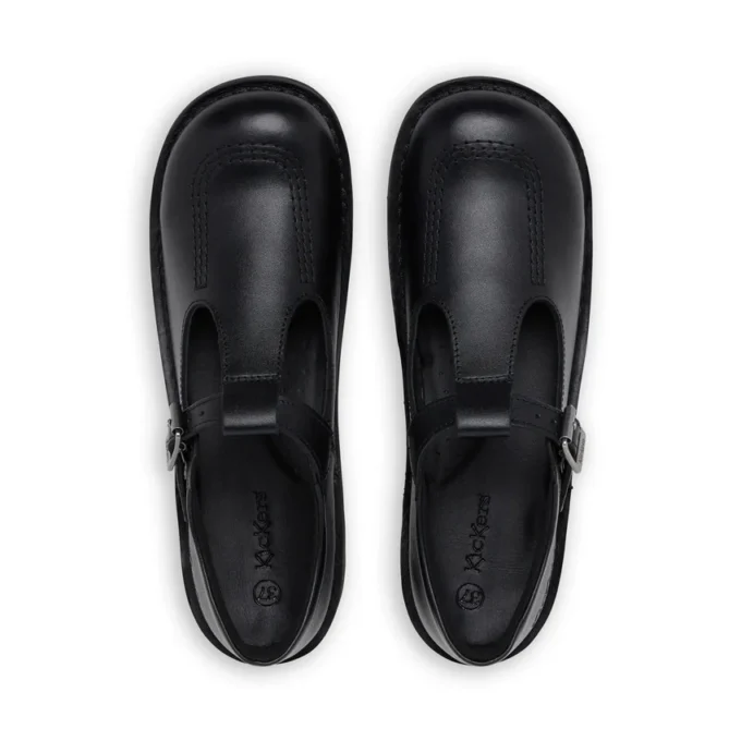 Kick T-Bar en cuir noir pour jeunes femmes