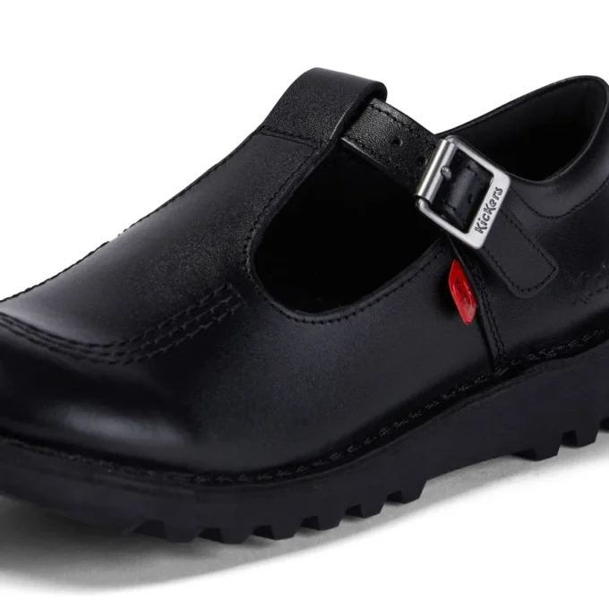 Kick T-Bar en cuir noir pour jeunes femmes