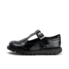 Kick T-Bar en cuir synthétique pour filles, noir verni