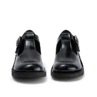 Kick T-Bar en cuir synthétique pour filles, noir verni