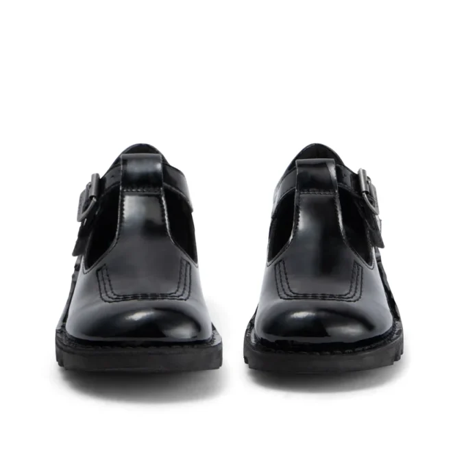 Kick T-Bar en cuir synthétique pour filles, noir verni