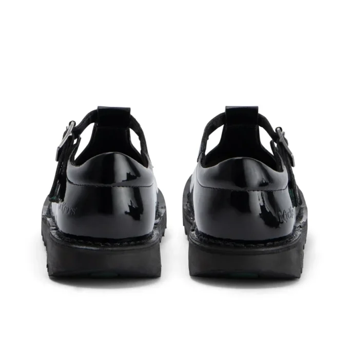 Kick T-Bar en cuir synthétique pour filles, noir verni