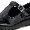 Kick T-Bar en cuir synthétique pour filles, noir verni