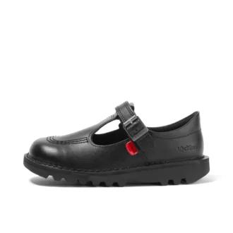 Kick T-Bar en cuir velours noir pour bébés filles