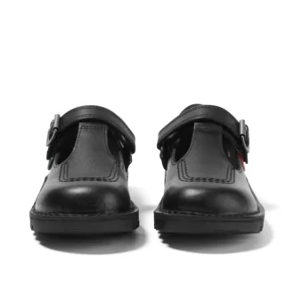 Kick T-Bar en cuir velours noir pour bébés filles