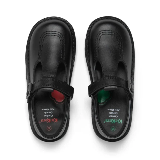 Kick T-Bar en cuir velours noir pour bébés filles Kick T-Bar en cuir velours noir pour bébés filles