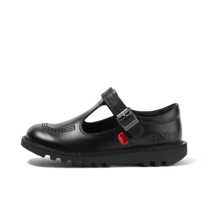 Kick T-Bar en cuir velours noir pour filles Kick T-Bar en cuir velours noir pour filles