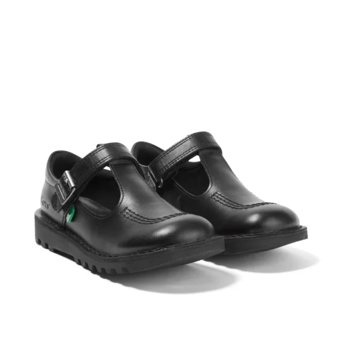 Kick T-Bar en cuir velours noir pour filles Kick T-Bar en cuir velours noir pour filles