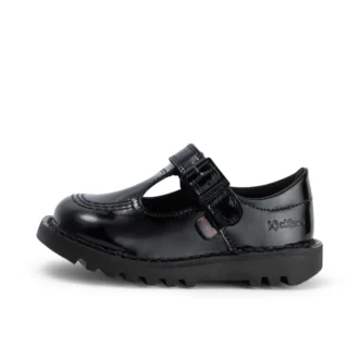Kick T-Bar en cuir verni noir pour bébés filles