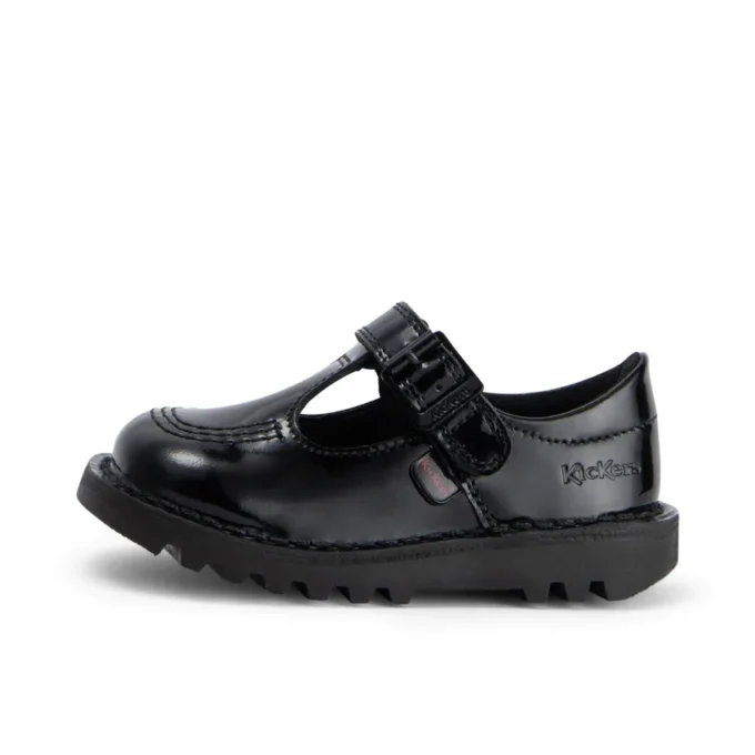 Kick T-Bar en cuir verni noir pour bébés filles Kick T-Bar en cuir verni noir pour bébés filles