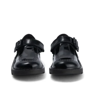 Kick T-Bar en cuir verni noir pour bébés filles