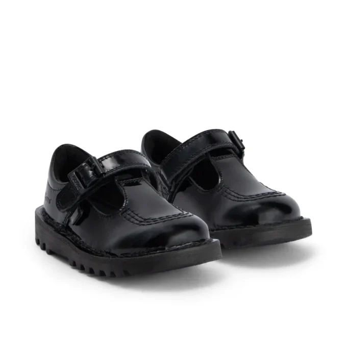 Kick T-Bar en cuir verni noir pour bébés filles Kick T-Bar en cuir verni noir pour bébés filles