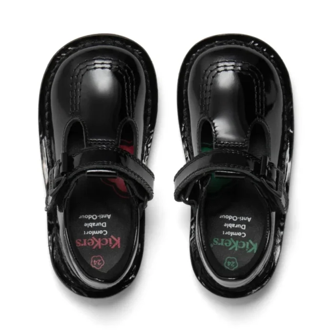 Kick T-Bar en cuir verni noir pour bébés filles Kick T-Bar en cuir verni noir pour bébés filles
