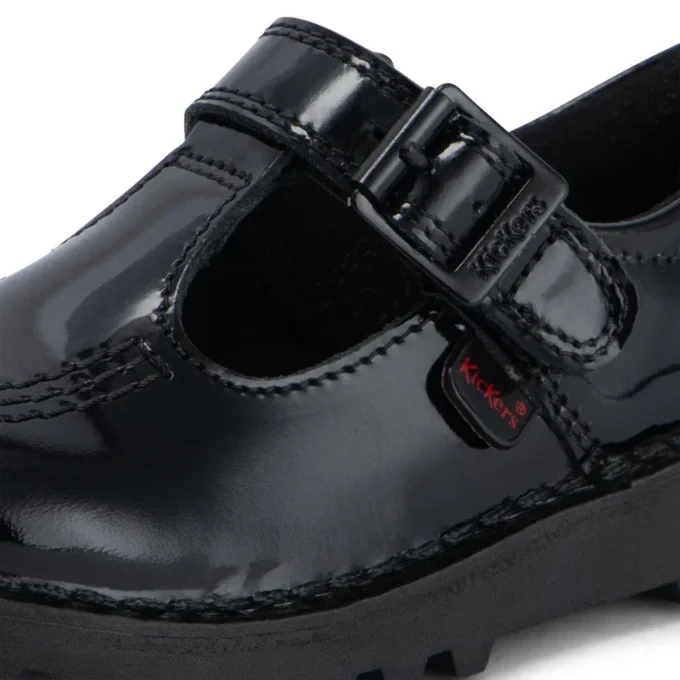 Kick T-Bar en cuir verni noir pour bébés filles Kick T-Bar en cuir verni noir pour bébés filles