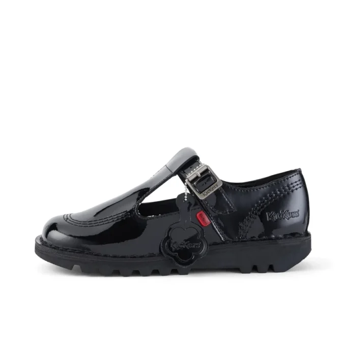 Kick T-Bar en cuir verni noir pour femmes adultes Kick T-Bar en cuir verni noir pour femmes adultes