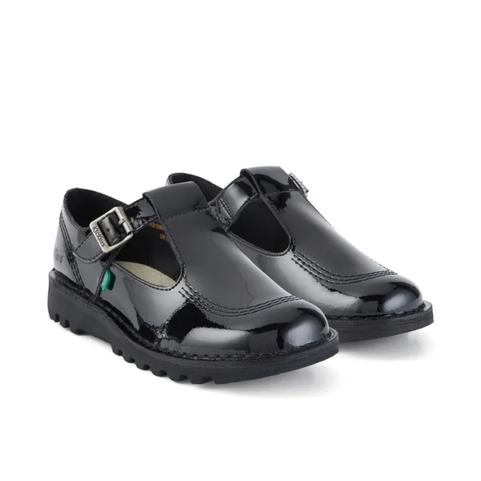 Kick T-Bar en cuir verni noir pour femmes adultes Kick T-Bar en cuir verni noir pour femmes adultes