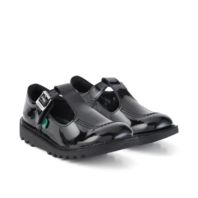 Kick T-Bar en cuir verni noir pour filles Kick T-Bar en cuir verni noir pour filles