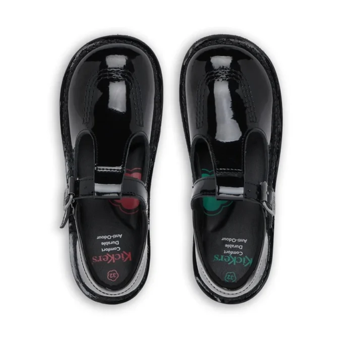 Kick T-Bar en cuir verni noir pour filles Kick T-Bar en cuir verni noir pour filles