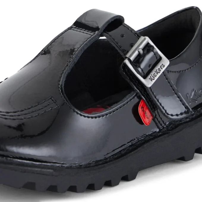 Kick T-Bar en cuir verni noir pour filles Kick T-Bar en cuir verni noir pour filles