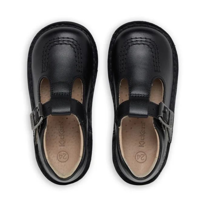 Kick T-Bar en simili cuir noir pour bébés filles Kick T-Bar en simili cuir noir pour bébés filles