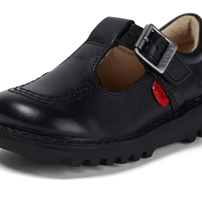 Kick T-Bar en simili cuir noir pour bébés filles Kick T-Bar en simili cuir noir pour bébés filles