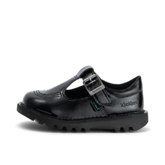 Kick T-Bar en simili cuir verni noir pour bébés filles