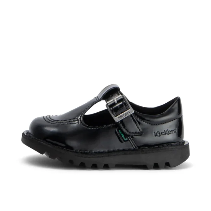 Kick T-Bar en simili cuir verni noir pour bébés filles Kick T-Bar en simili cuir verni noir pour bébés filles
