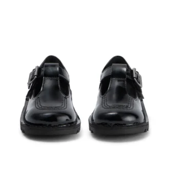 Kick T-Bar en simili cuir verni noir pour bébés filles