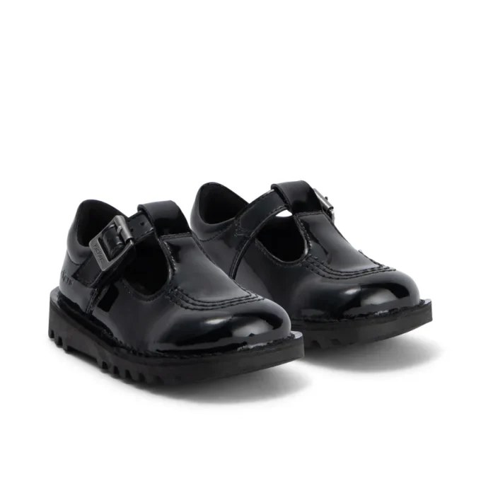 Kick T-Bar en simili cuir verni noir pour bébés filles Kick T-Bar en simili cuir verni noir pour bébés filles