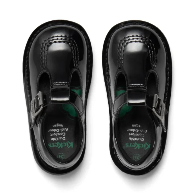 Kick T-Bar en simili cuir verni noir pour bébés filles Kick T-Bar en simili cuir verni noir pour bébés filles