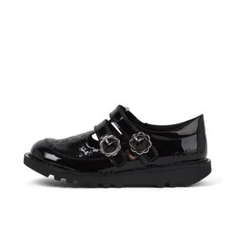 Kick T-Bar Meadow en cuir verni noir pour filles