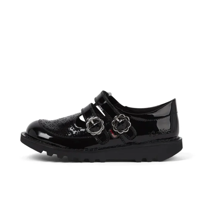 Kick T-Bar Meadow en cuir verni noir pour filles
