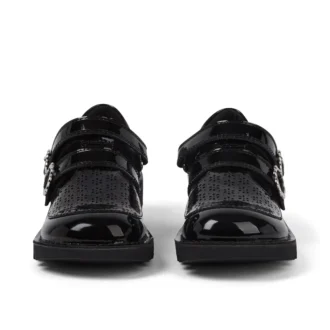 Kick T-Bar Meadow en cuir verni noir pour filles