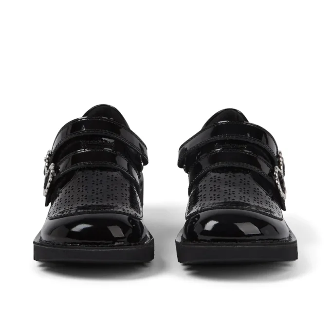 Kick T-Bar Meadow en cuir verni noir pour filles