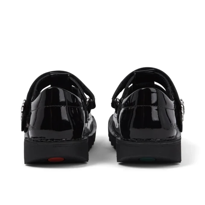 Kick T-Bar Meadow en cuir verni noir pour filles