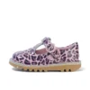 Kick T Bar pour bébés filles en cuir verni léopard rose Kick T Bar pour bébés filles en cuir verni léopard rose