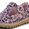 Kick T Bar pour bébés filles en cuir verni léopard rose Kick T Bar pour bébés filles en cuir verni léopard rose