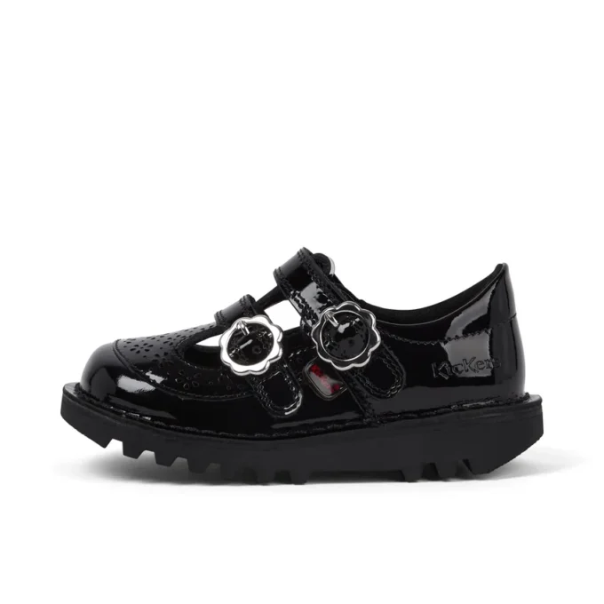 Kick T-Bar pour bébés filles en cuir verni noir Kick T-Bar pour bébés filles en cuir verni noir