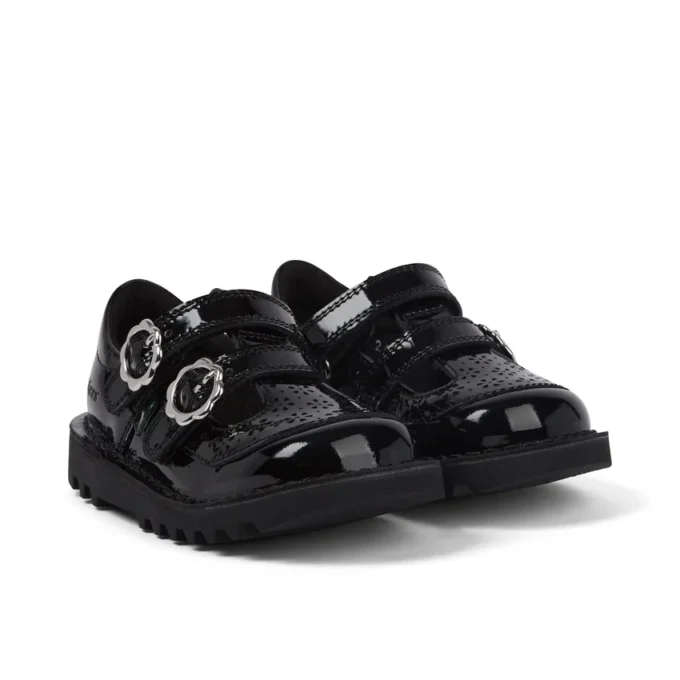 Kick T-Bar pour bébés filles en cuir verni noir Kick T-Bar pour bébés filles en cuir verni noir
