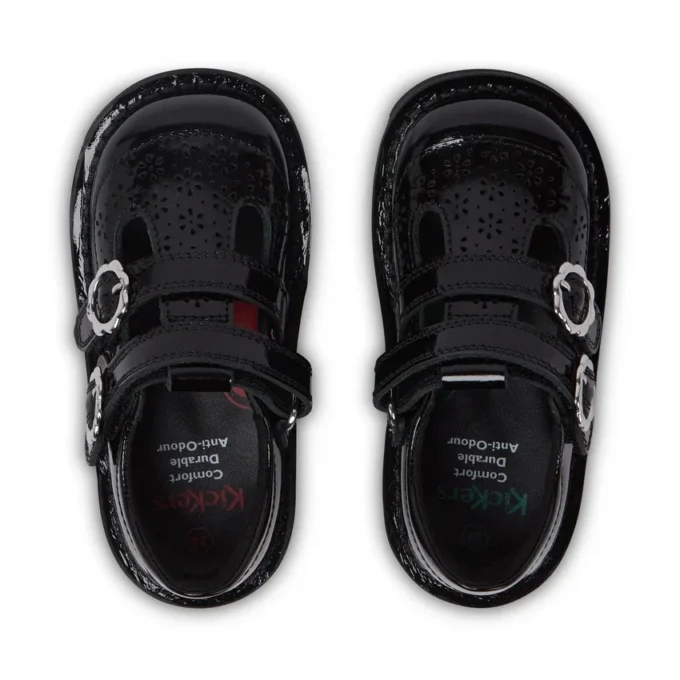 Kick T-Bar pour bébés filles en cuir verni noir Kick T-Bar pour bébés filles en cuir verni noir
